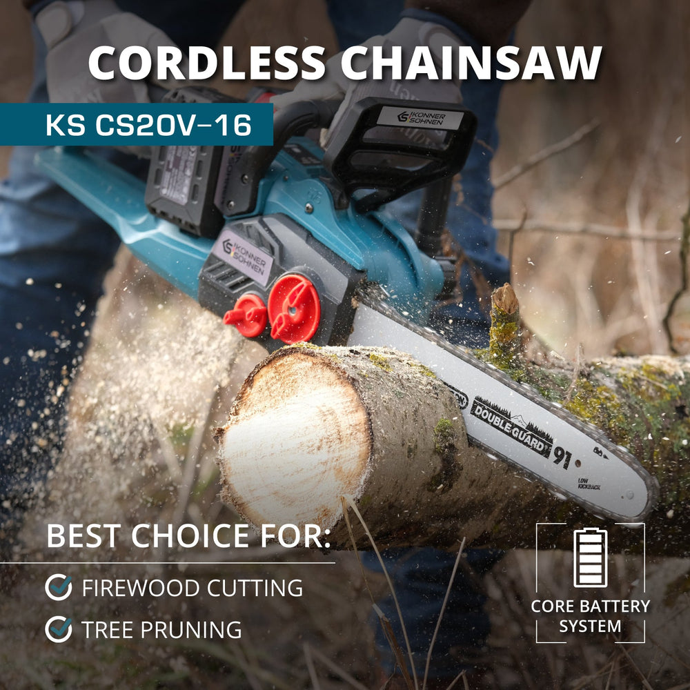 Cordless Chainsaw + Fast Charger + 2 × 20V Batteries KS CS40V-16 SET