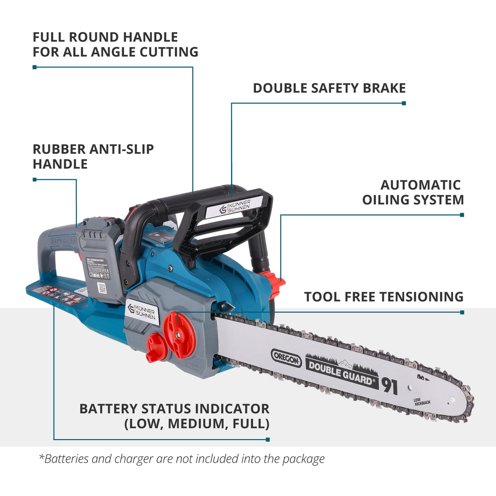 Cordless Chainsaw + Fast Charger + 2 × 20V Batteries KS CS40V-16 SET