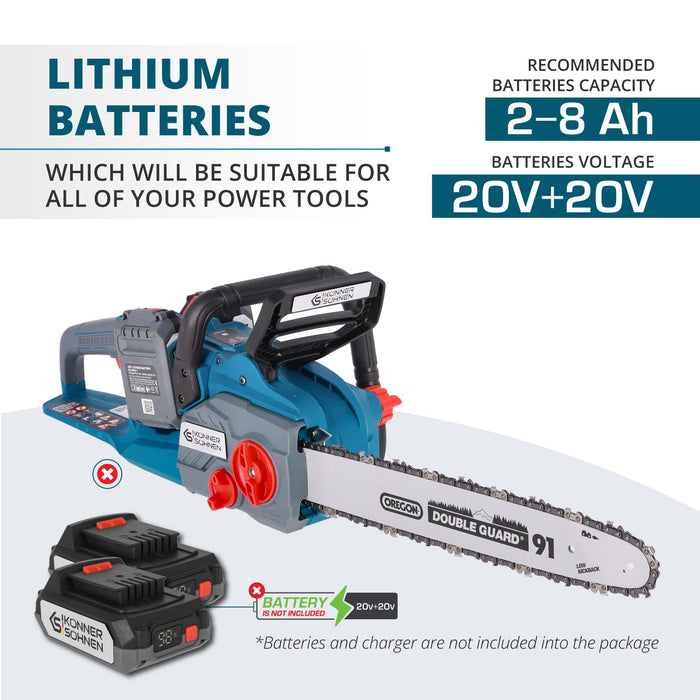 Cordless Chainsaw + Fast Charger + 2 × 20V Batteries KS CS40V-16 SET