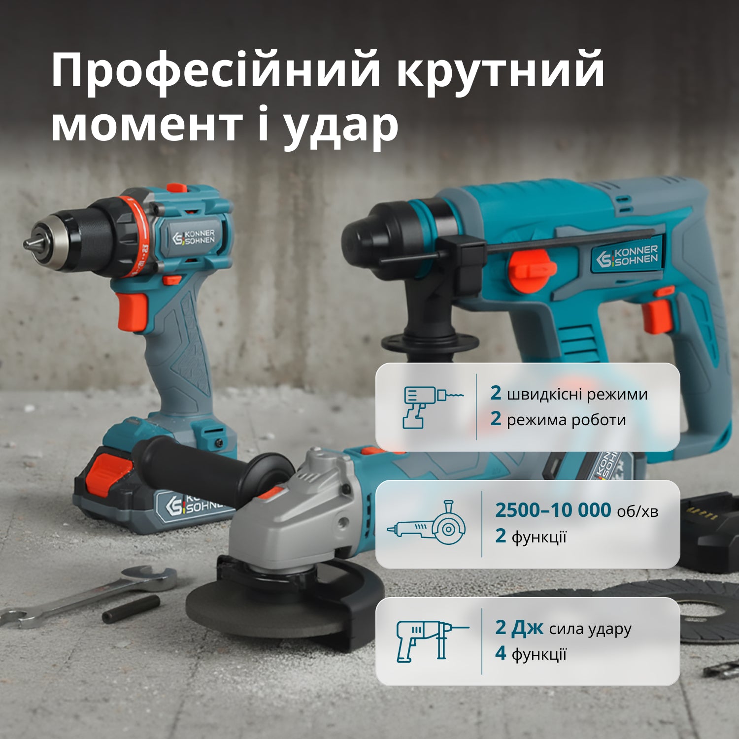 Набір акумуляторного електроінструменту 3-в-1 KS RHAGD 20V SET 3 PLUS
