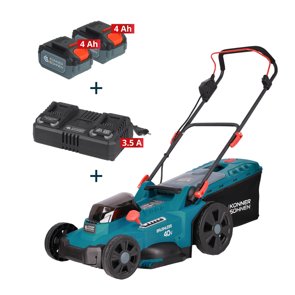Cordless Lawn Mower + Fast Charger + 2 × 20V Batteries KS 43LM-40V SET