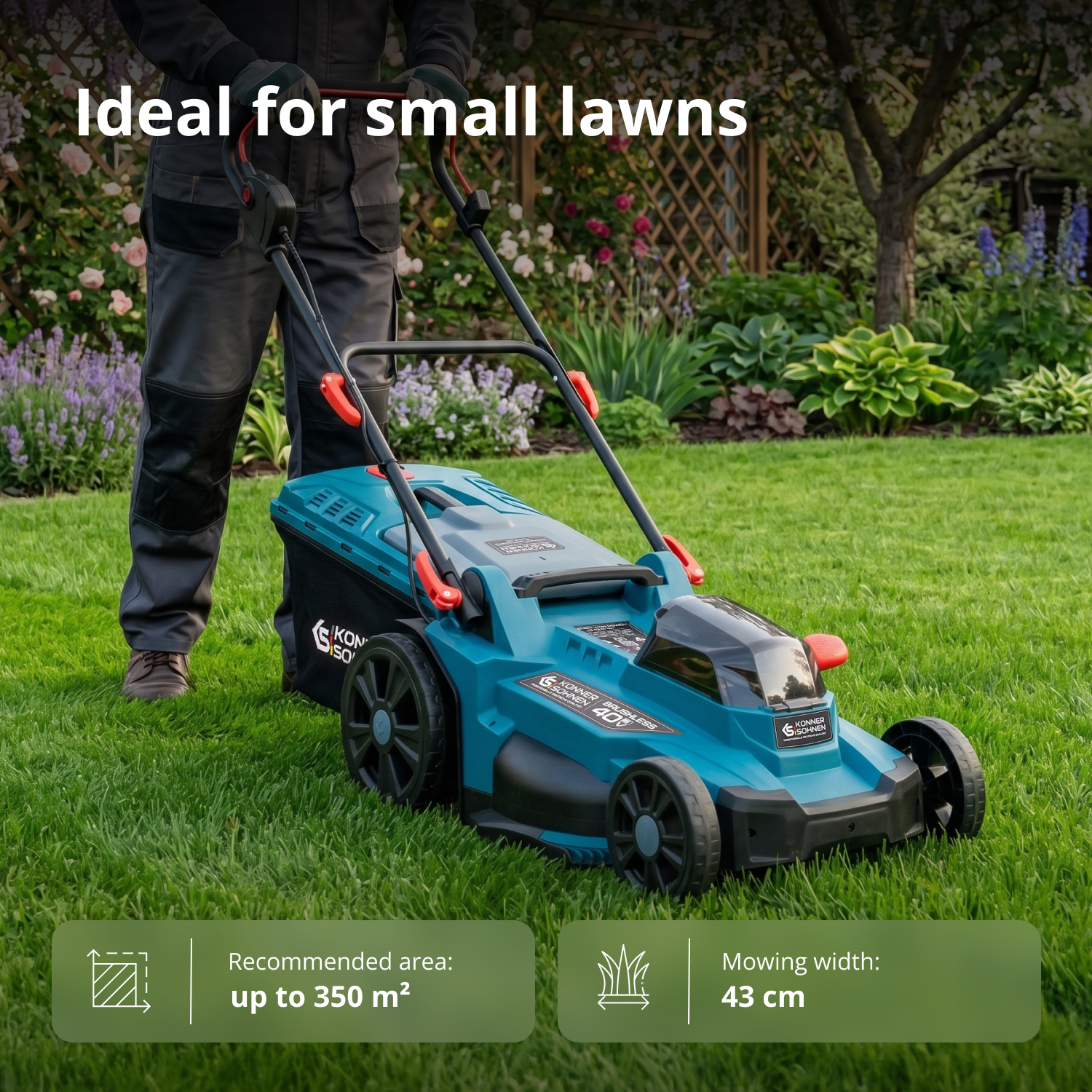 Cordless Lawn Mower + Fast Charger + 2 × 20V Batteries KS 43LM-40V SET