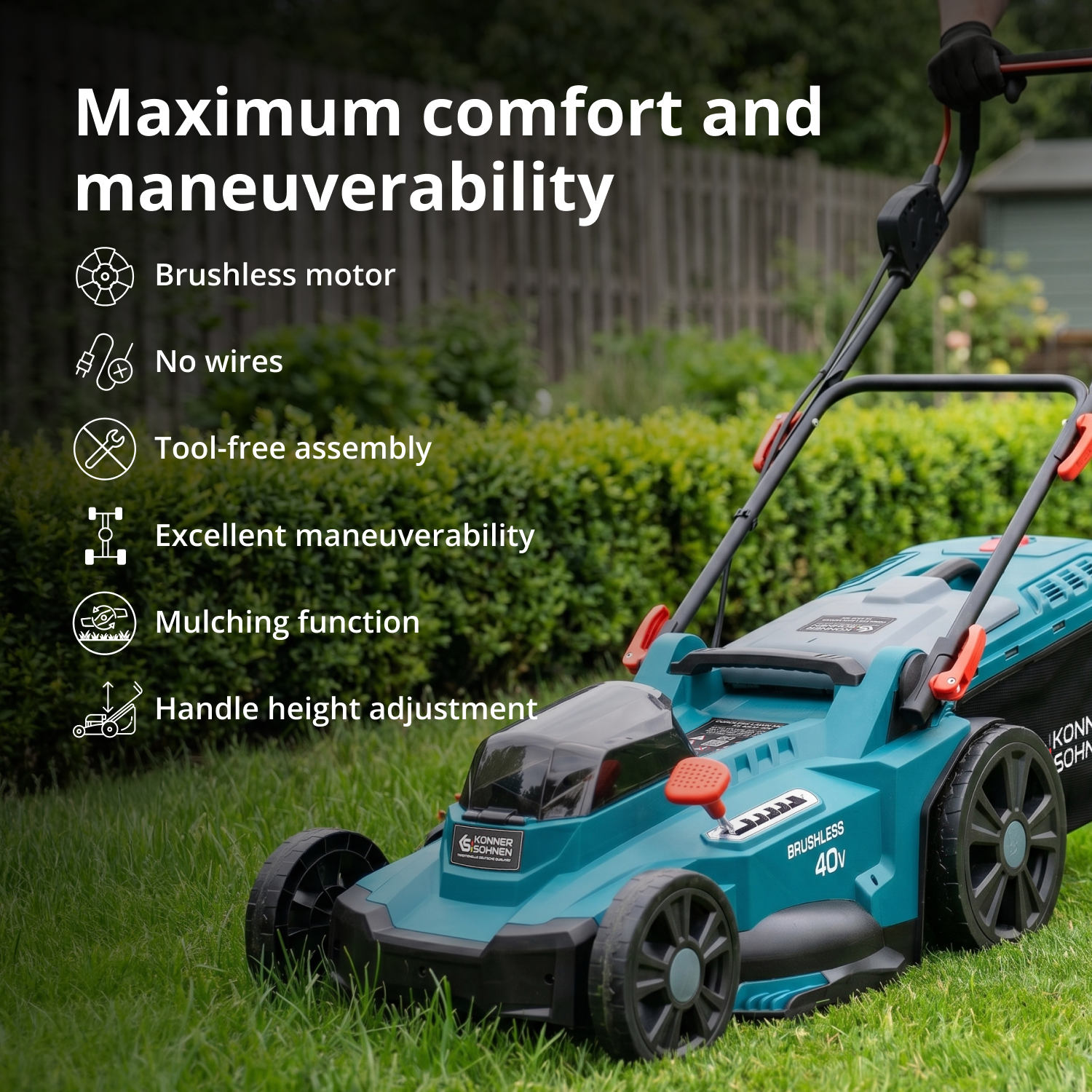 Cordless Lawn Mower + Fast Charger + 2 × 20V Batteries KS 43LM-40V SET