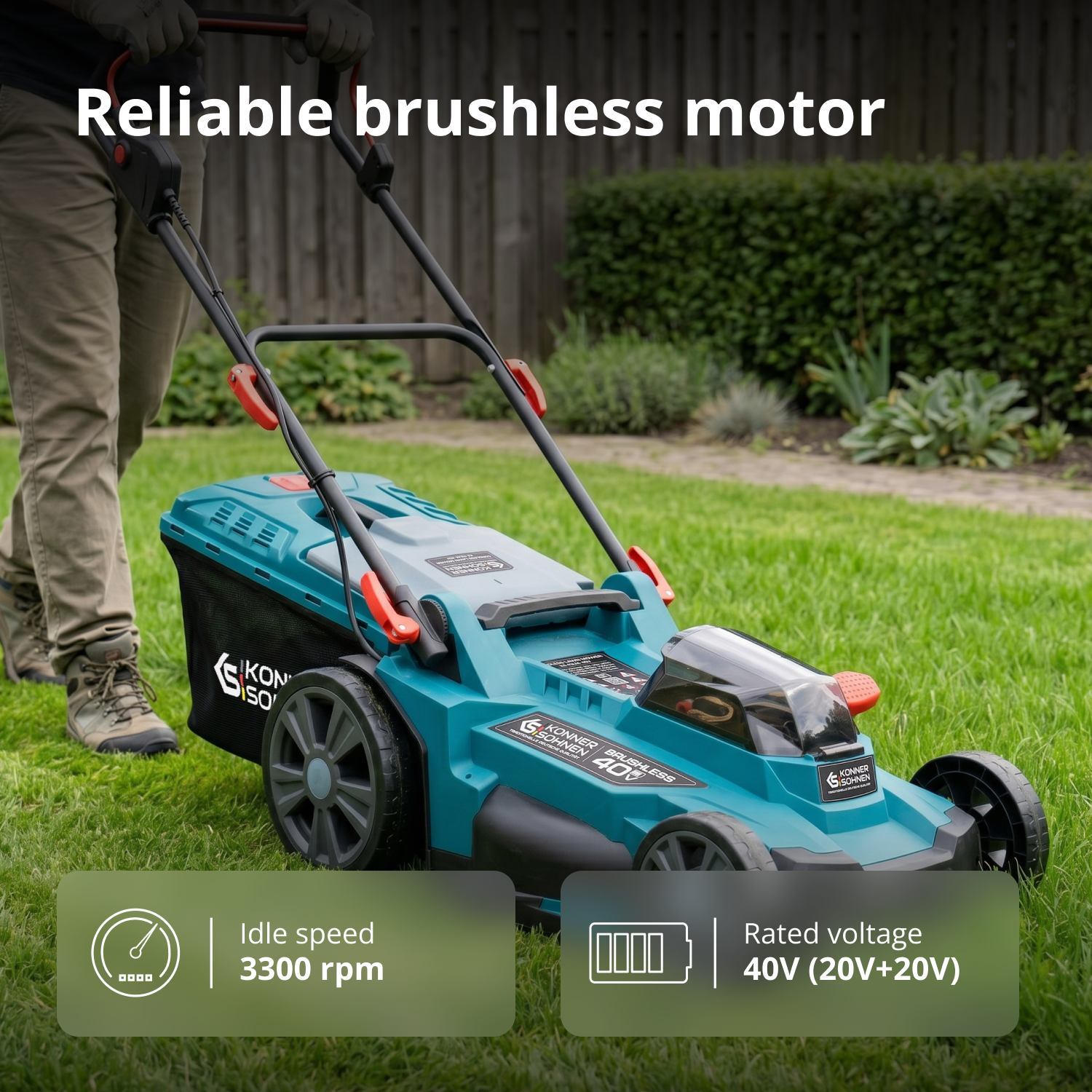 Cordless Lawn Mower + Fast Charger + 2 × 20V Batteries KS 43LM-40V SET