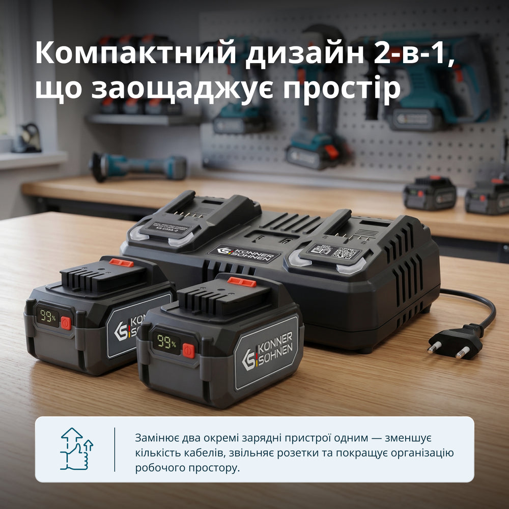 Подвійний швидкий зарядний пристрій для акумуляторних батарей 20V KS C35A-2